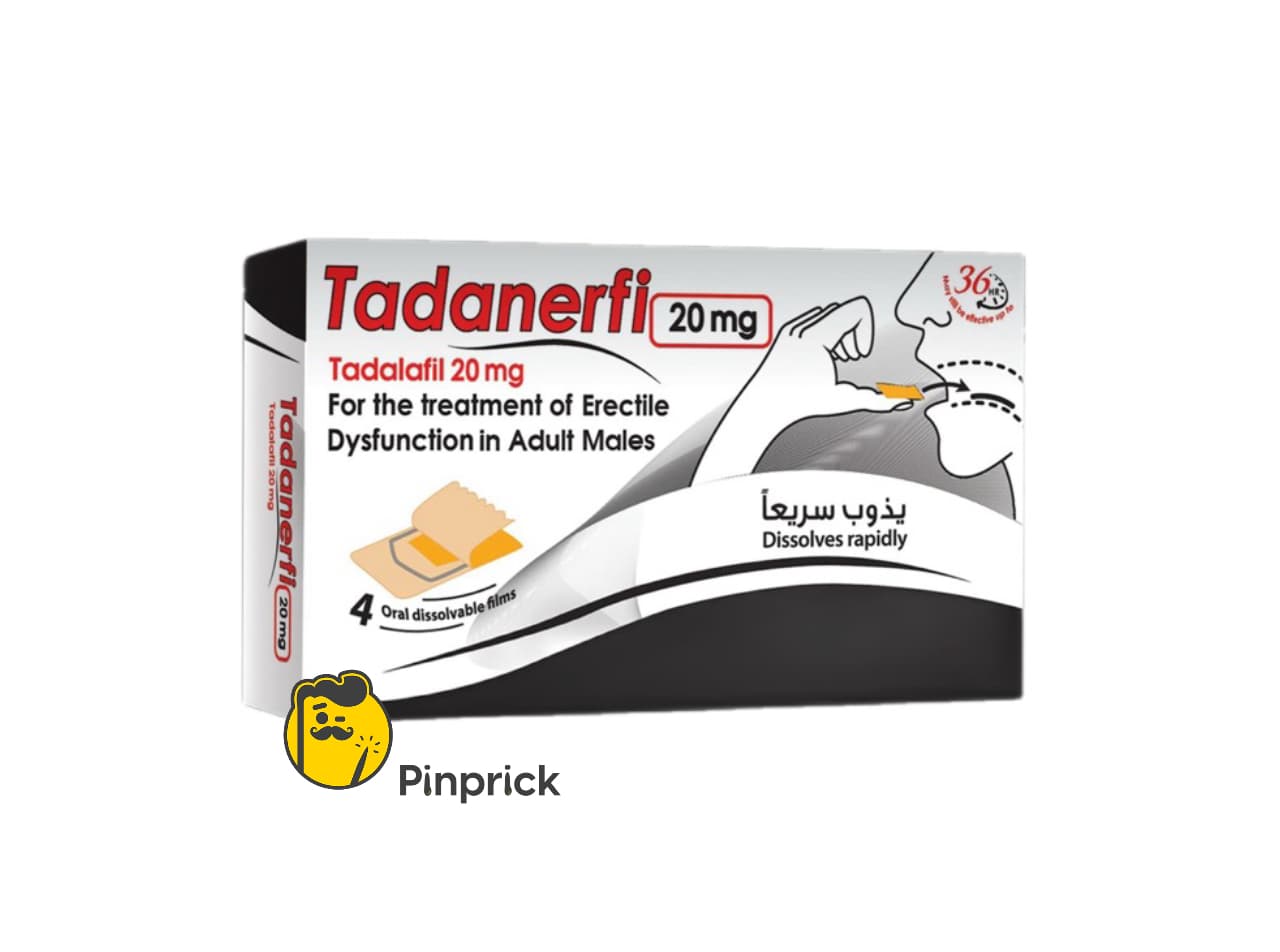 تادانيرفي - Tadanerfi 20mg | تيكت السعادة 36 ساعة لـ علاج ضعف الانتصاب - 4 أفلام سريعة الامتصاص - تادالافيل (Tadalafil) بتركيز 20mg